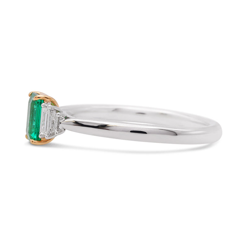 18 Carat White Gold Baguette Emerald & Diamond Trilogy Ring