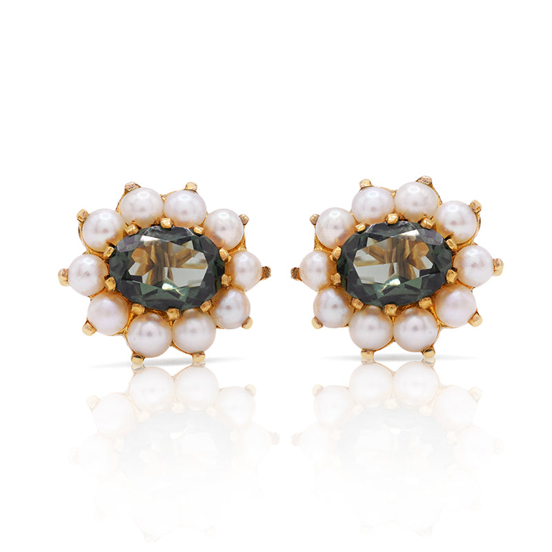 9 Carat Yellow Gold Tourmaline & Pearl Stud Earrings