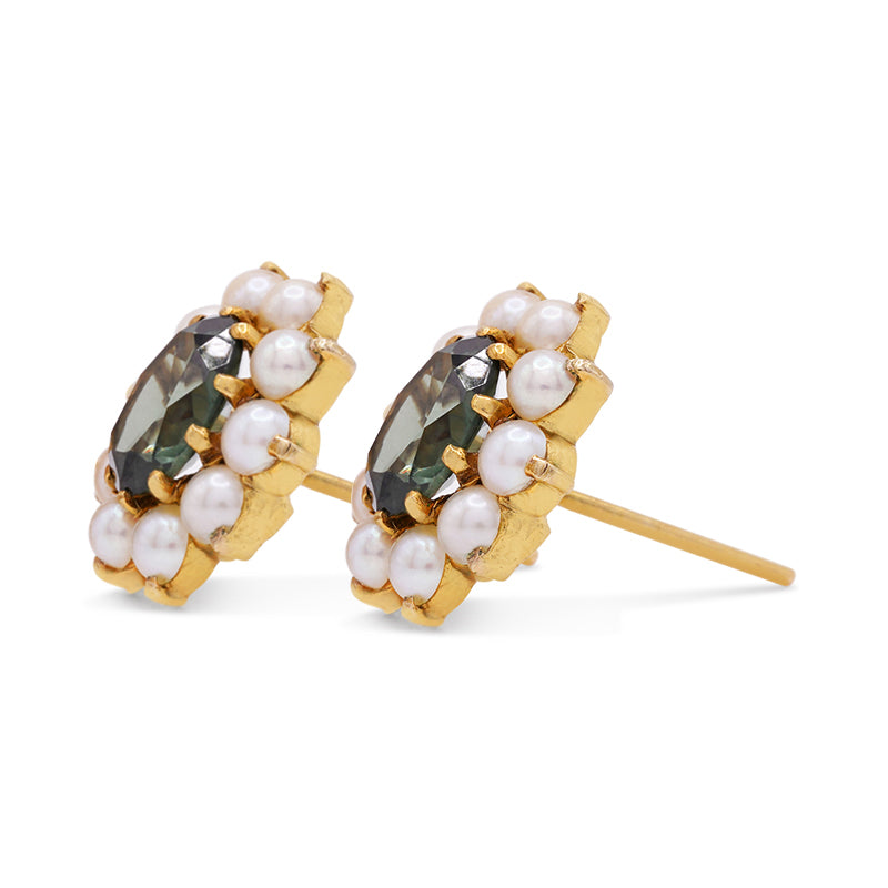 9 Carat Yellow Gold Tourmaline & Pearl Stud Earrings