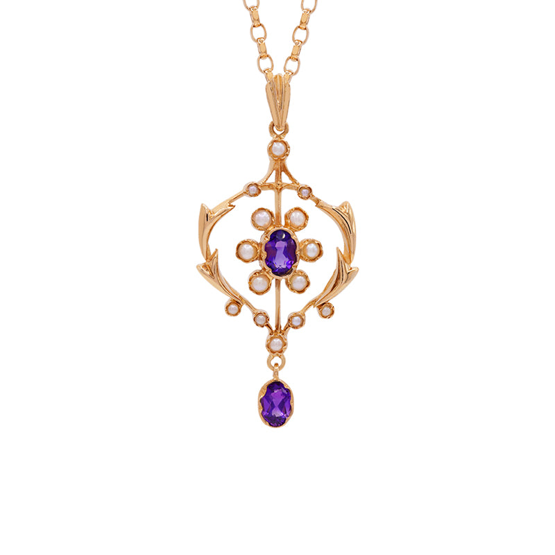 9 Carat Yellow Gold Amethyst & Pearl Necklace