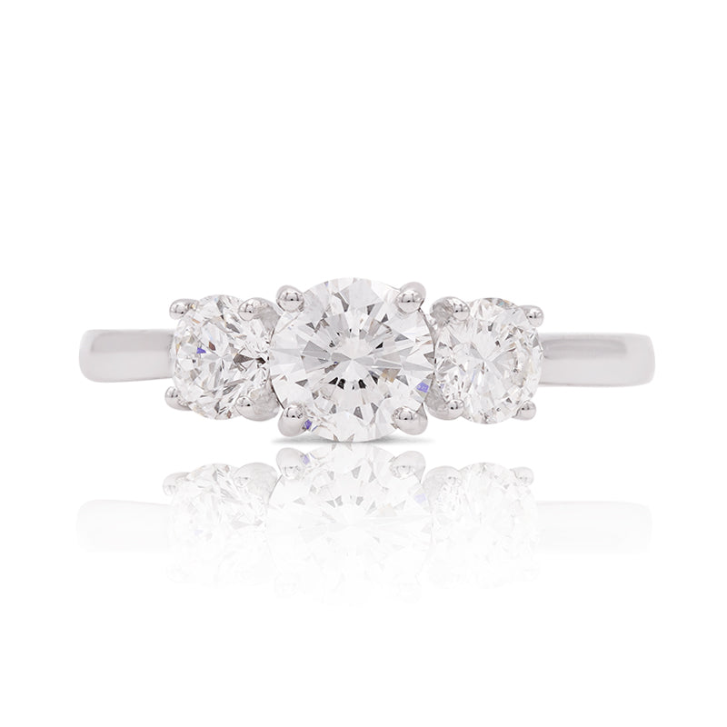 Platinum Three Stone Diamond Ring, 1.31ct Total
