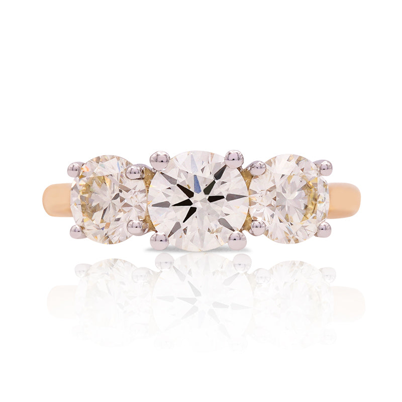 18 Carat Yellow Gold Three Stone Diamond Ring, 2.06ct