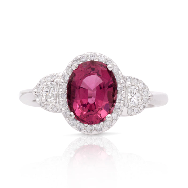 18 Carat White Gold Plum Pink Tourmaline & Diamond Dress Ring