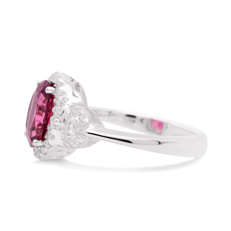 18 Carat White Gold Plum Pink Tourmaline & Diamond Dress Ring
