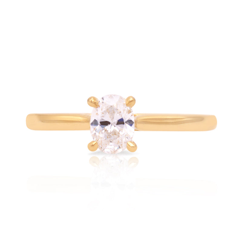 18 Carat Yellow Gold Oval Diamond Solitaire Ring