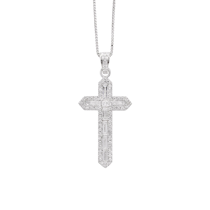 18 Carat White Gold Diamond Cross Pendant on Chain