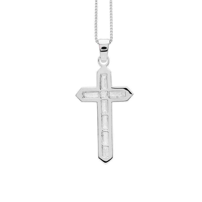 18 Carat White Gold Diamond Cross Pendant on Chain