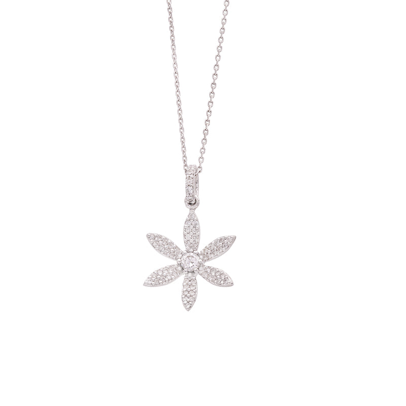 18 Carat White Gold Diamond Flower Pendant on Chain
