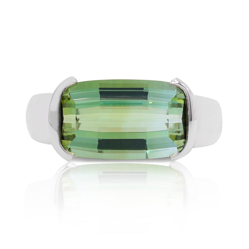Platinum Octagon Step-Cut Green Tourmaline Ring