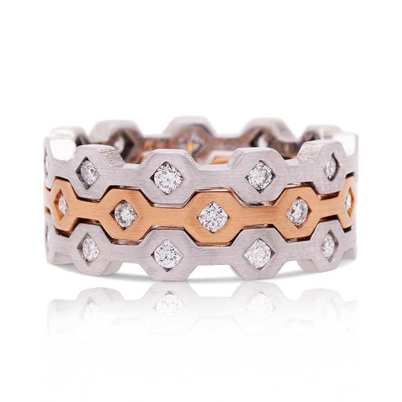 18ct White & Rose Gold Hexagonal Stacking Diamond Rings