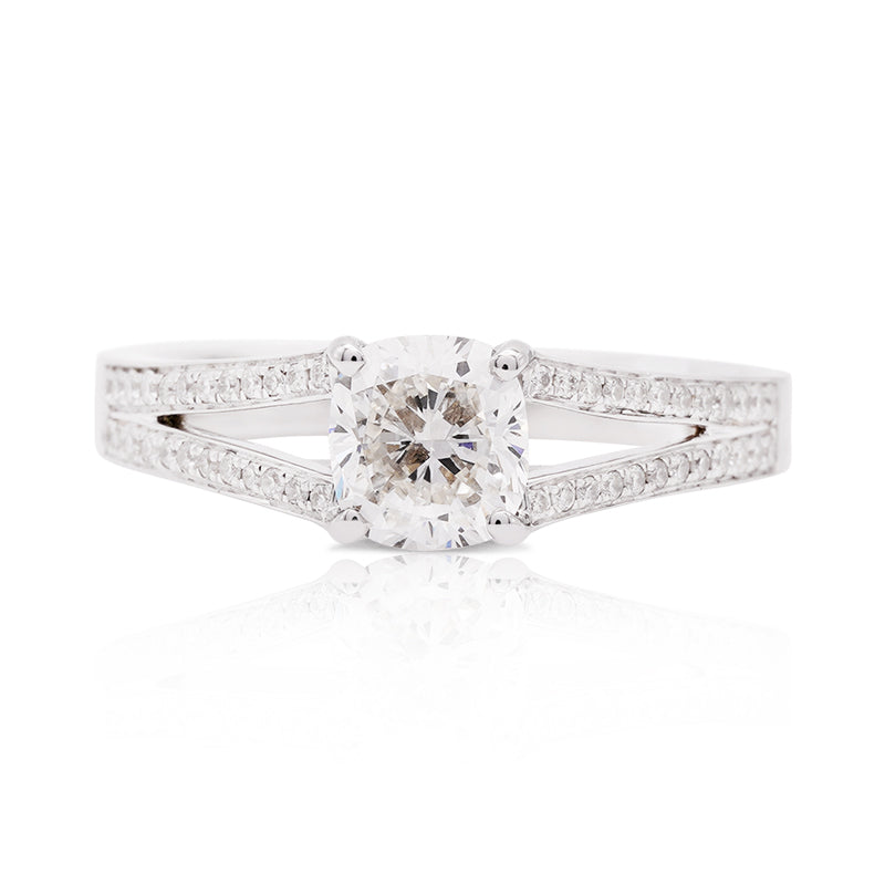 18 Carat White Gold Cushion Cut Diamond Ring
