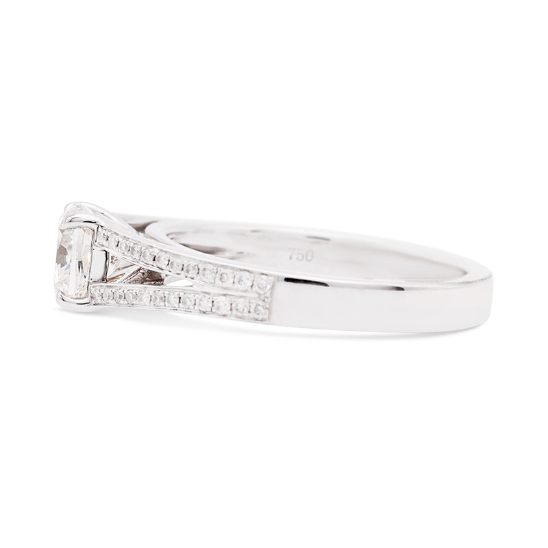 18 Carat White Gold Cushion Cut Diamond Ring
