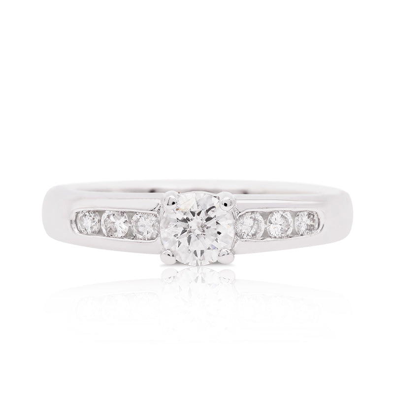 18 Carat White Gold Diamond Shoulder Set Ring
