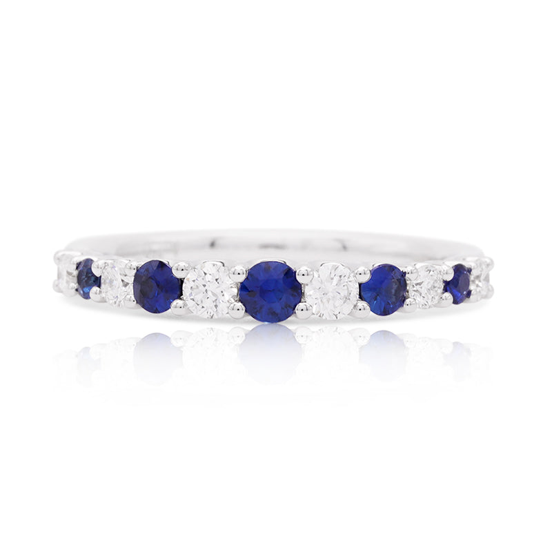 18 Carat White Gold Graduated Sapphire and Diamond Ring