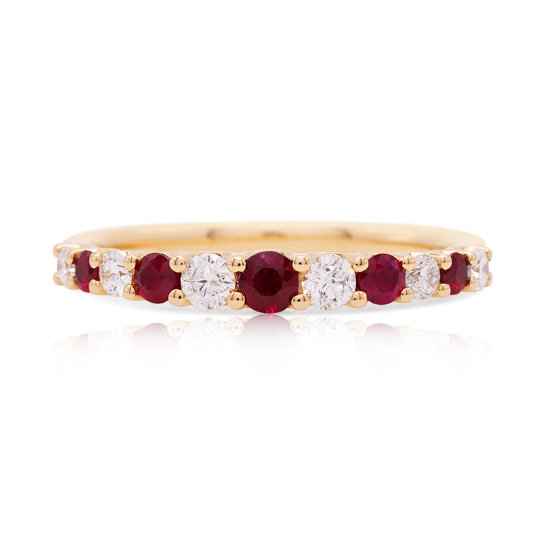 18 Carat Yellow Gold Graduated Ruby and Diamond Ring