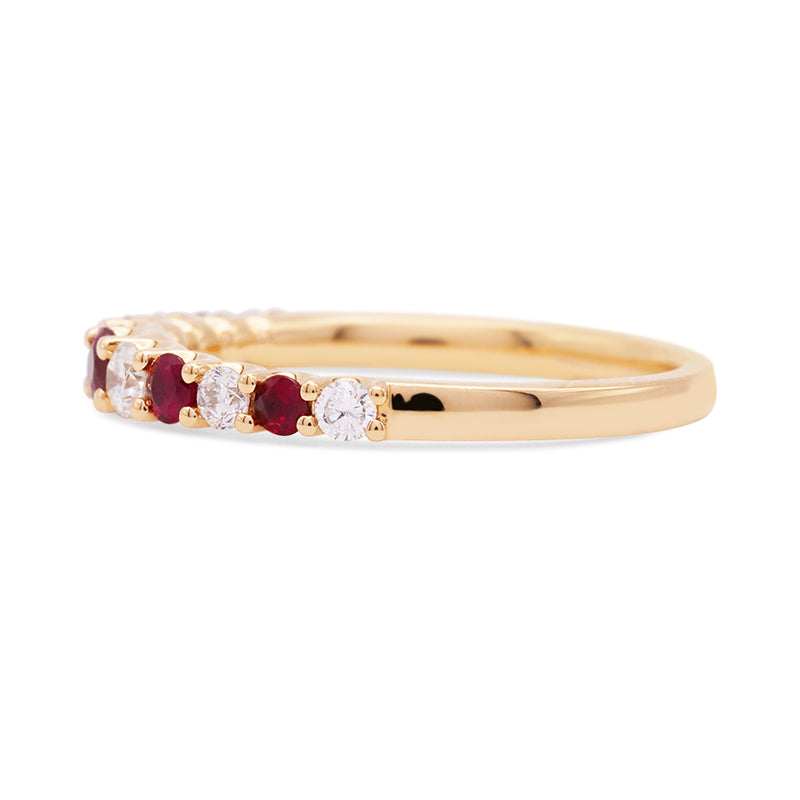 18 Carat Yellow Gold Graduated Ruby and Diamond Ring