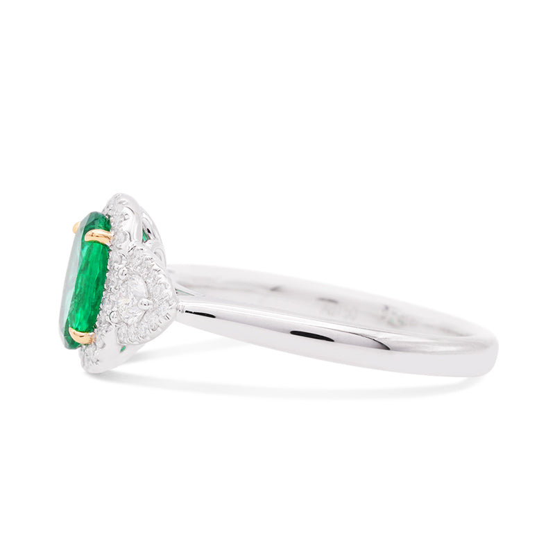 18 Carat White & Yellow Gold Emerald and Diamond Dress Ring