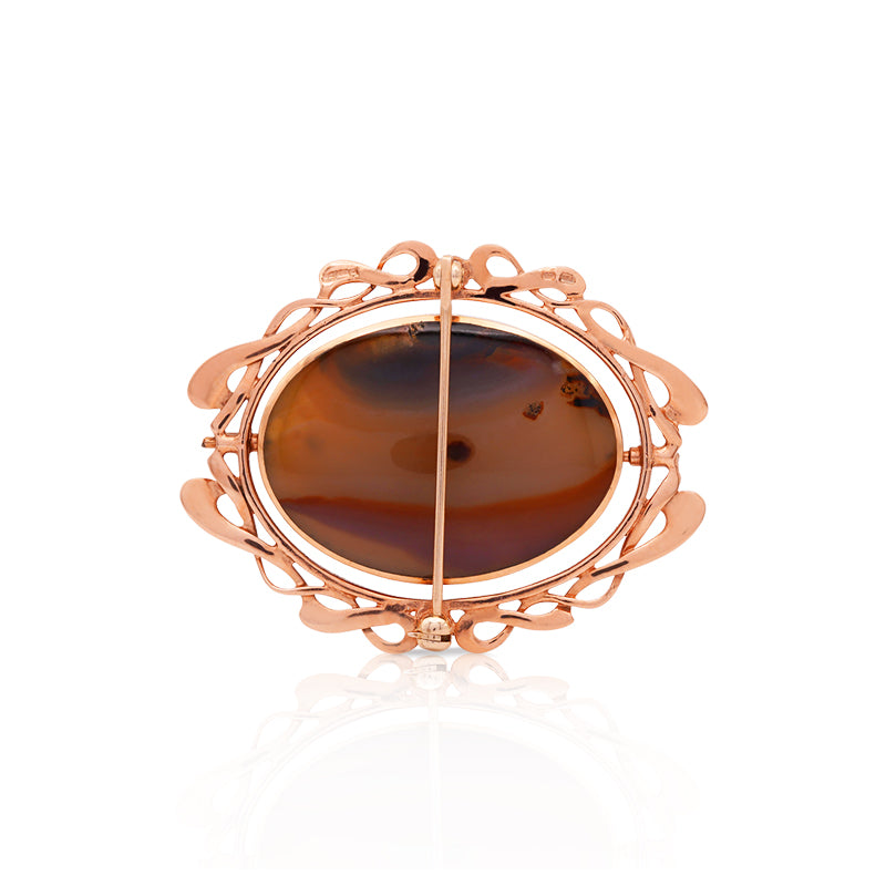 9 Carat Rose Gold Agate and Jasper Brooch