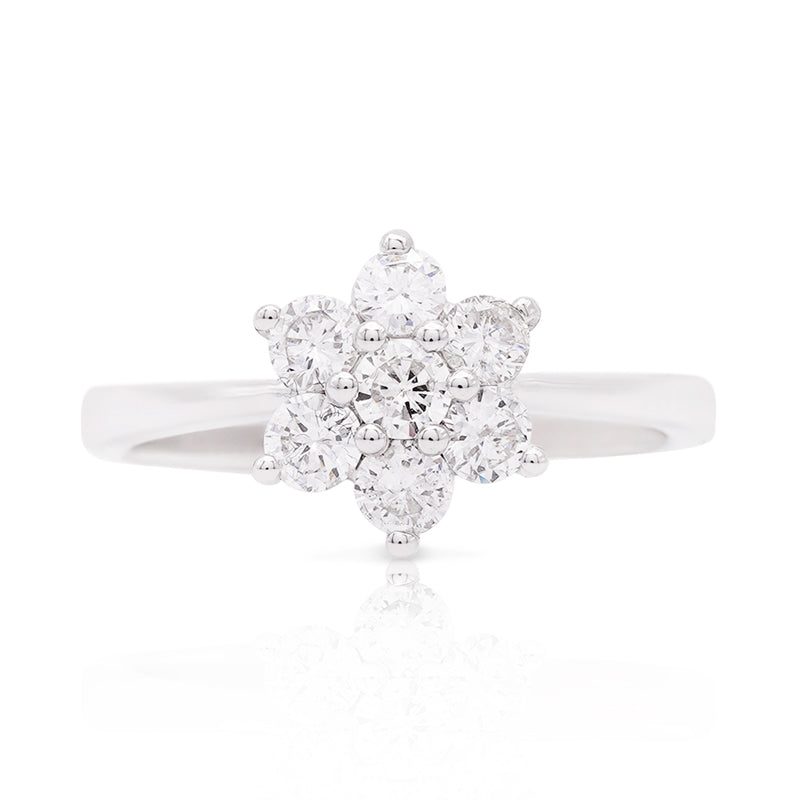 18 carat White Gold Diamond Cluster Flower Ring