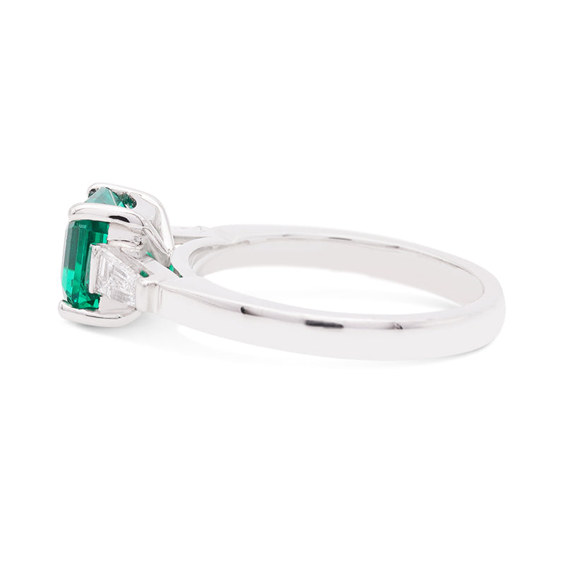 Platinum Synthetic Emerald and Laboratory Grown Diamond Ring
