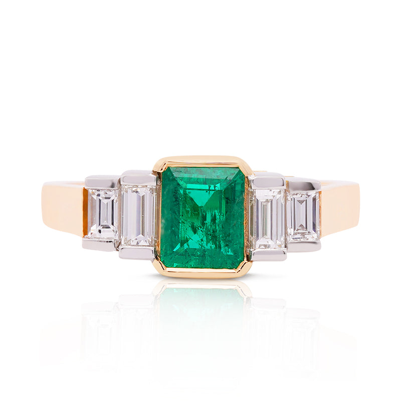 18 Carat Yellow Gold & Platinum Emerald and Diamond Ring