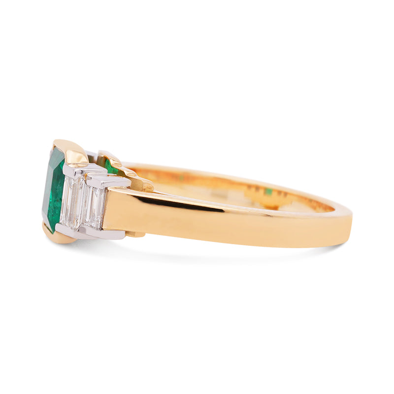18 Carat Yellow Gold & Platinum Emerald and Diamond Ring