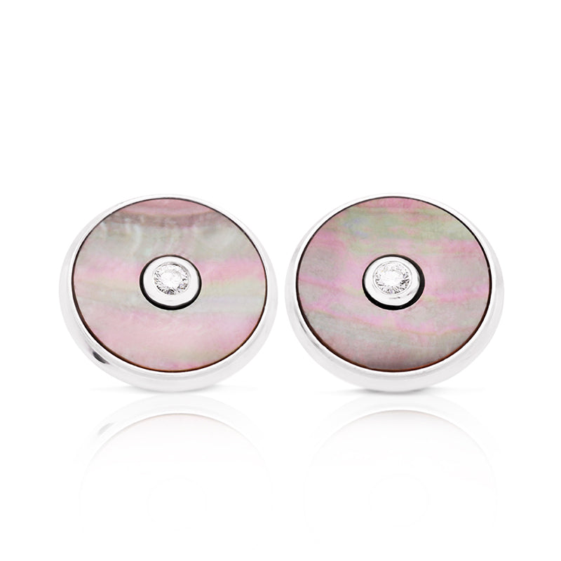 18 Carat White Gold Mother of Pearl and Diamond Cufflinks