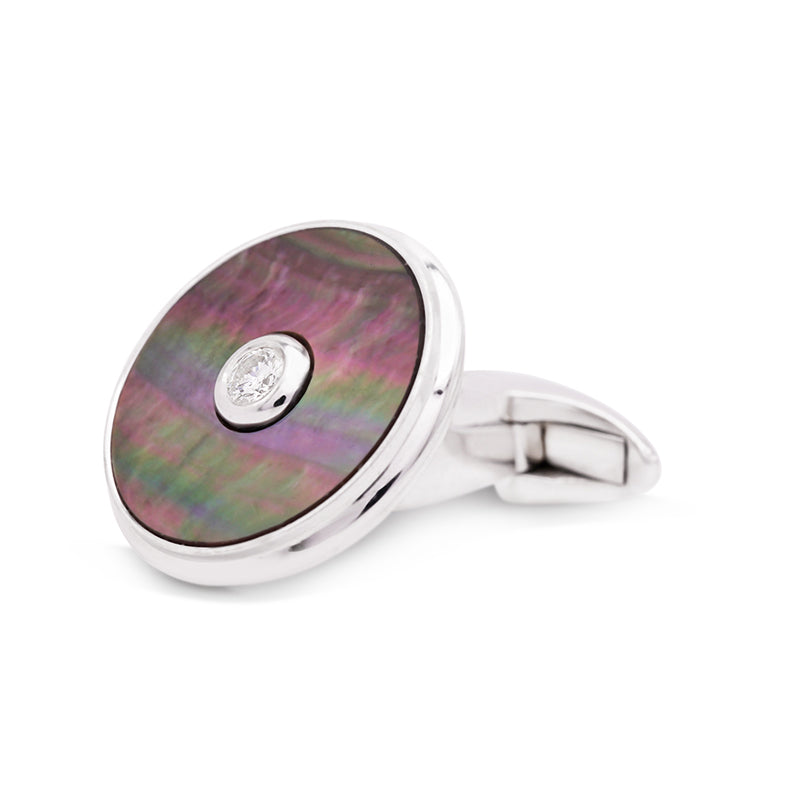 18 Carat White Gold Mother of Pearl and Diamond Cufflinks
