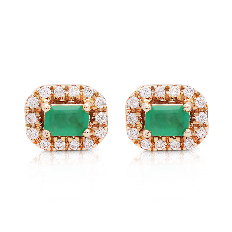 9 Carat Yellow Gold Emerald and Diamond Earrings