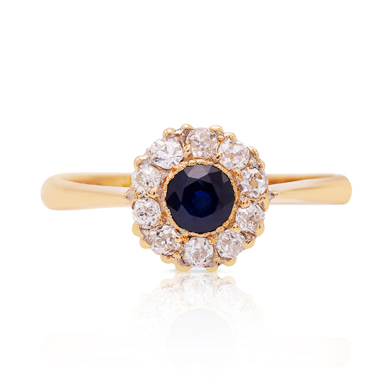18 Carat Yellow Gold Sapphire and Diamond Cluster Ring