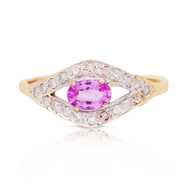 9 Carat Yellow Gold Pink Sapphire and Diamond Ring