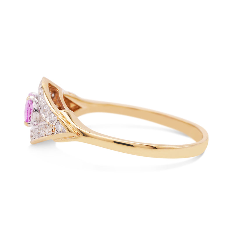 9 Carat Yellow Gold Pink Sapphire and Diamond Ring