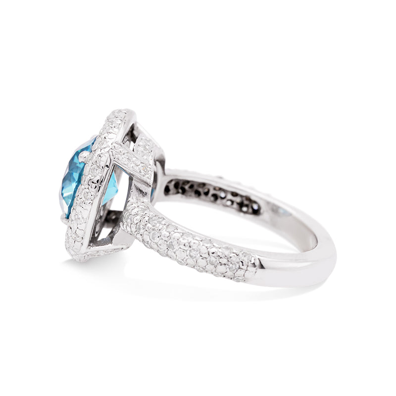 18 Carat White Gold Blue Zircon and Diamond Dress Ring