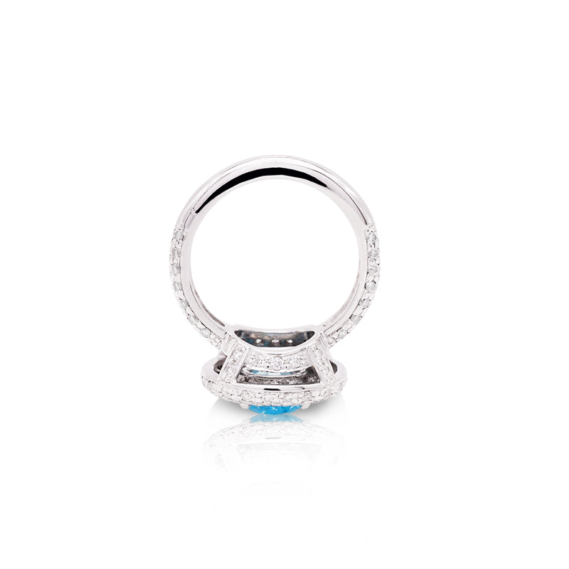 18 Carat White Gold Blue Zircon and Diamond Dress Ring