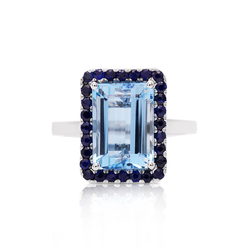 18 Carat White Gold Aquamarine and Sapphire Dress Ring