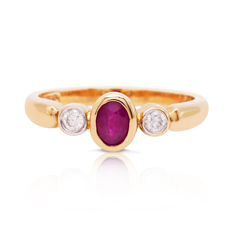 9 Carat Yellow Gold Ruby and Diamond Ring