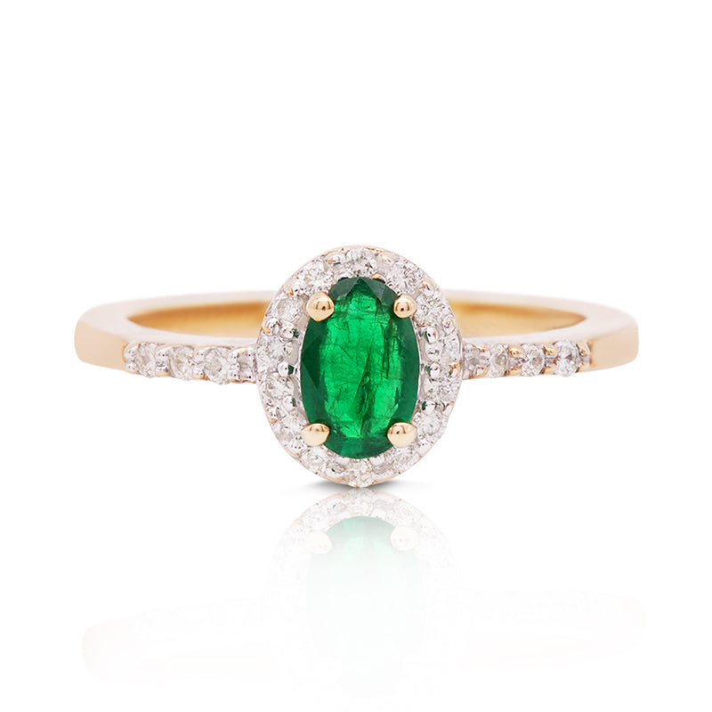 9 Carat Yellow Gold Emerald and Diamond Ring