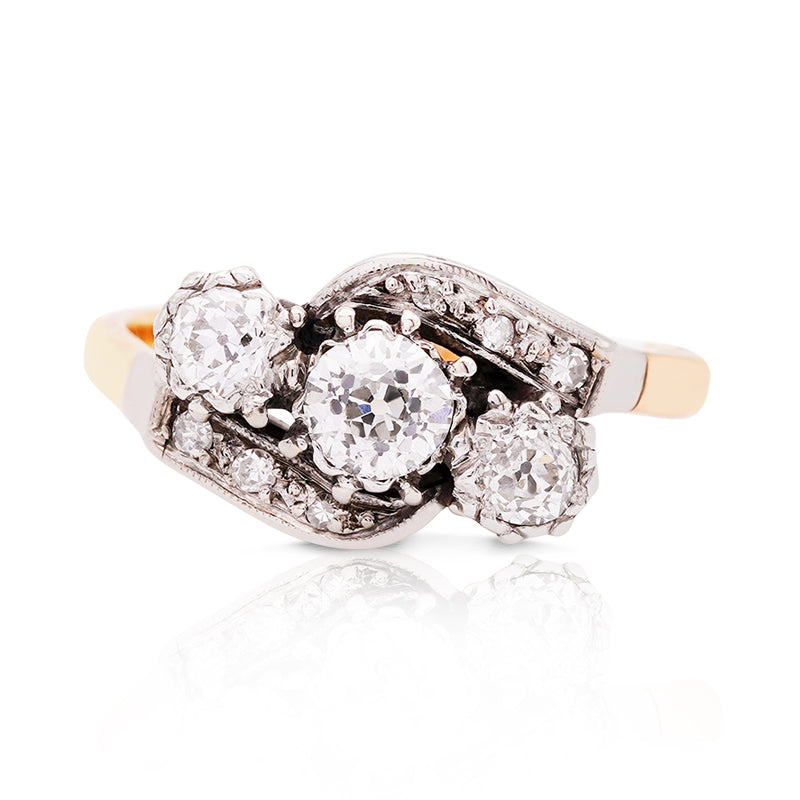 18 Carat Yellow & White Gold Diamond Crossover Ring
