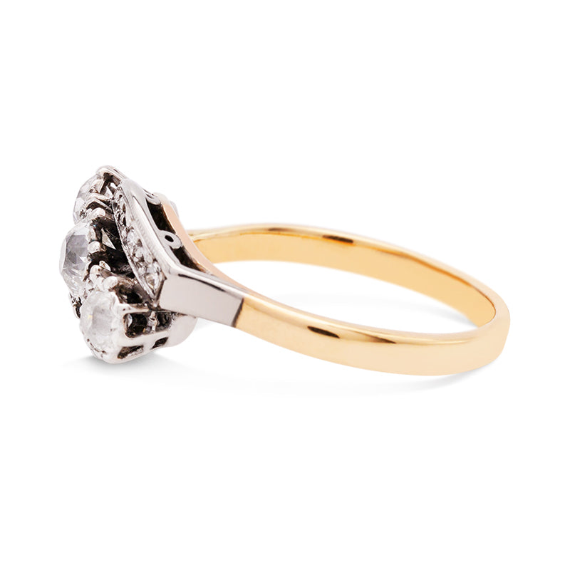 18 Carat Yellow & White Gold Diamond Crossover Ring