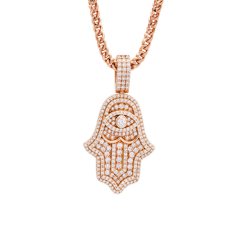 18 Carat Rose Gold and Diamond Hamsa Pendant on Chain