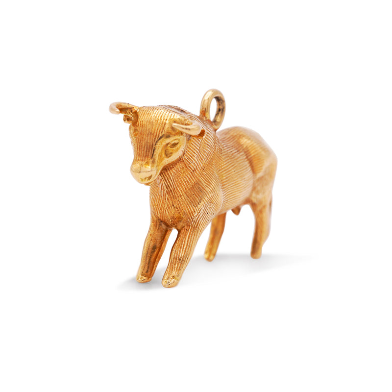 Solid 18 Carat Yellow Gold Bull Charm, 3.2g