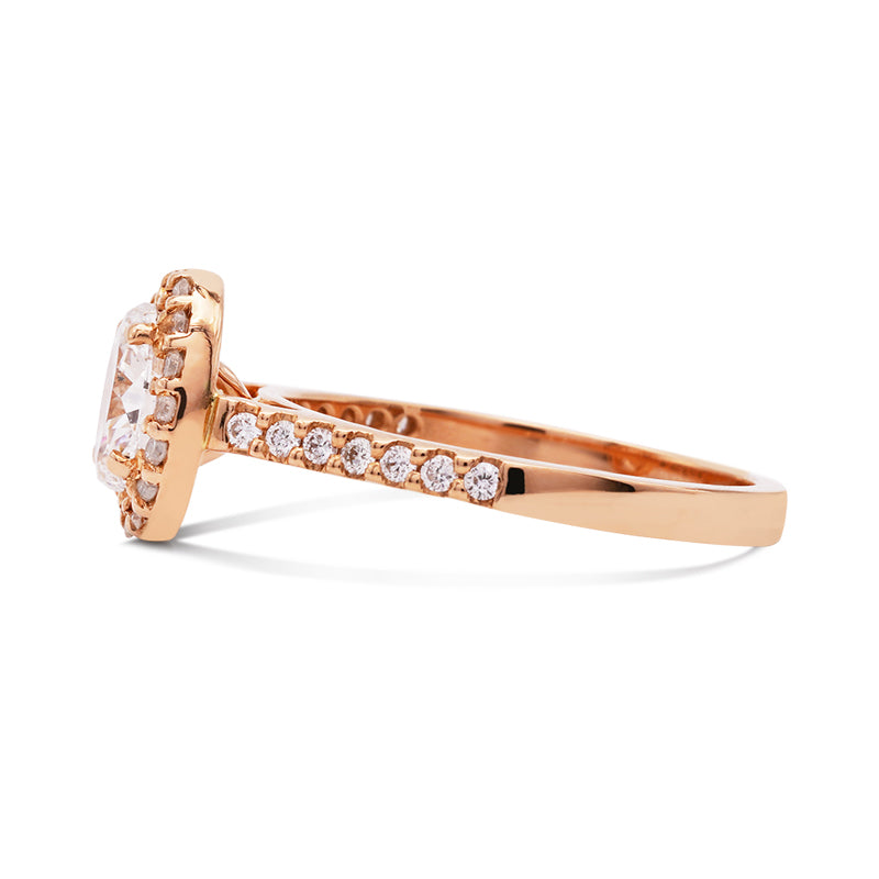 18 Carat Rose Gold Diamond Halo Ring
