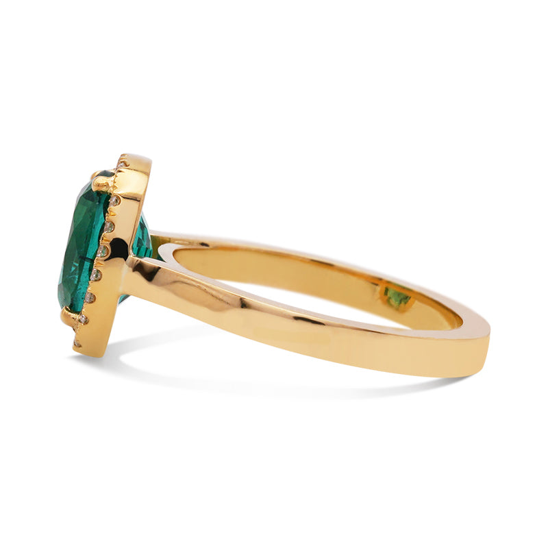 18 Carat Yellow Gold Emerald and Diamond Ring