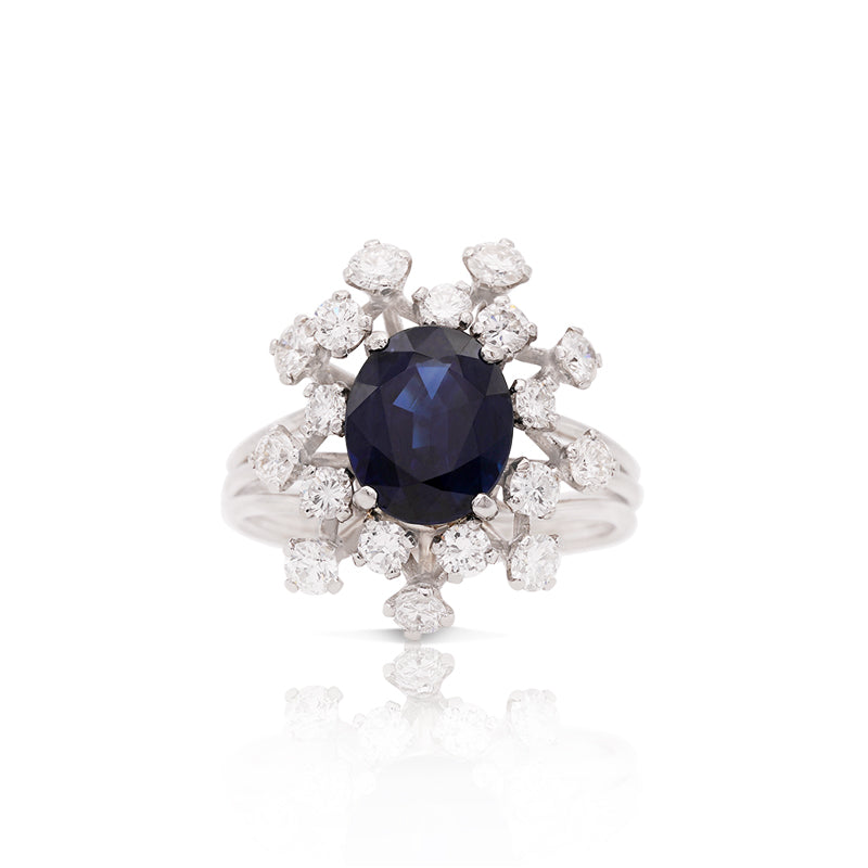 Platinum Sapphire and Diamond Starburst Ring