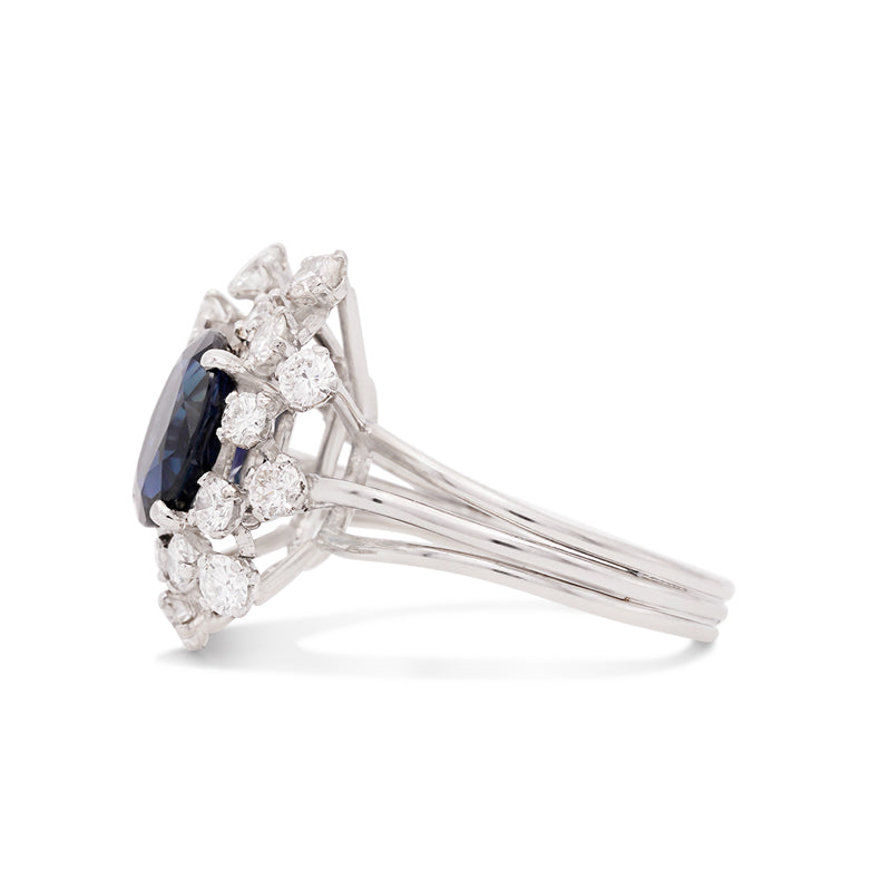 Platinum Sapphire and Diamond Starburst Ring