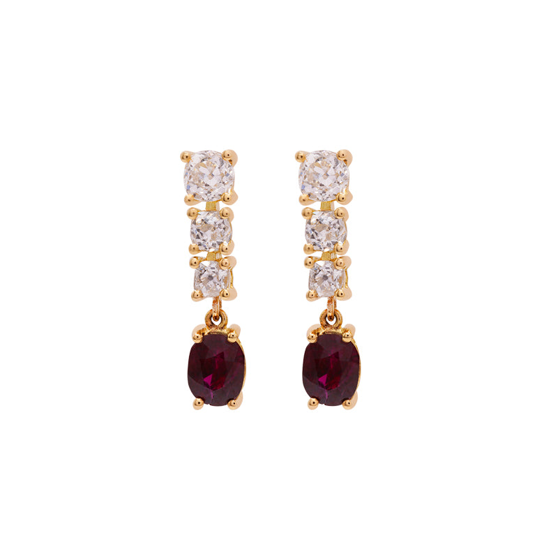 18 Carat Yellow Gold Ruby and Diamond Drop Earrings