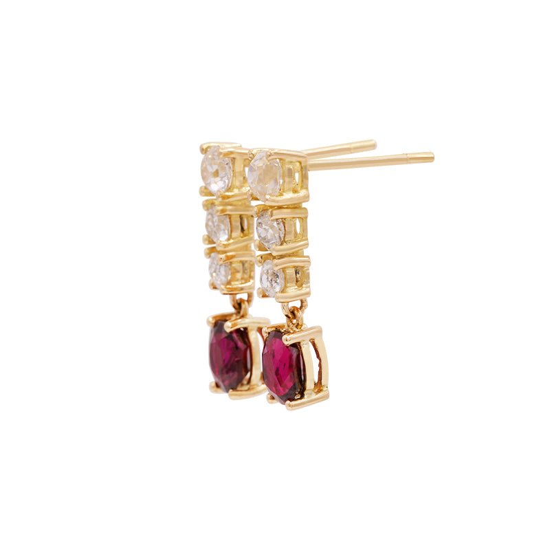 18 Carat Yellow Gold Ruby and Diamond Drop Earrings