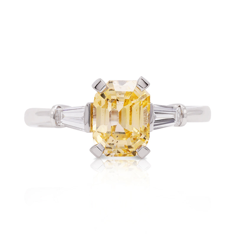 Platinum Yellow Sapphire and Diamond Ring