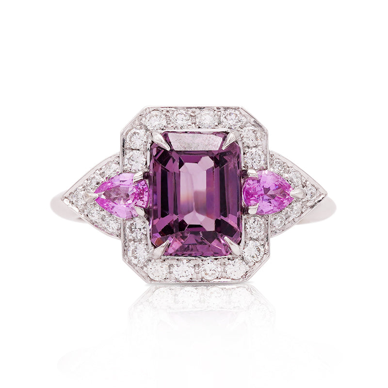 18 Carat White Gold Spinel, Pink Sapphire and Diamond Ring
