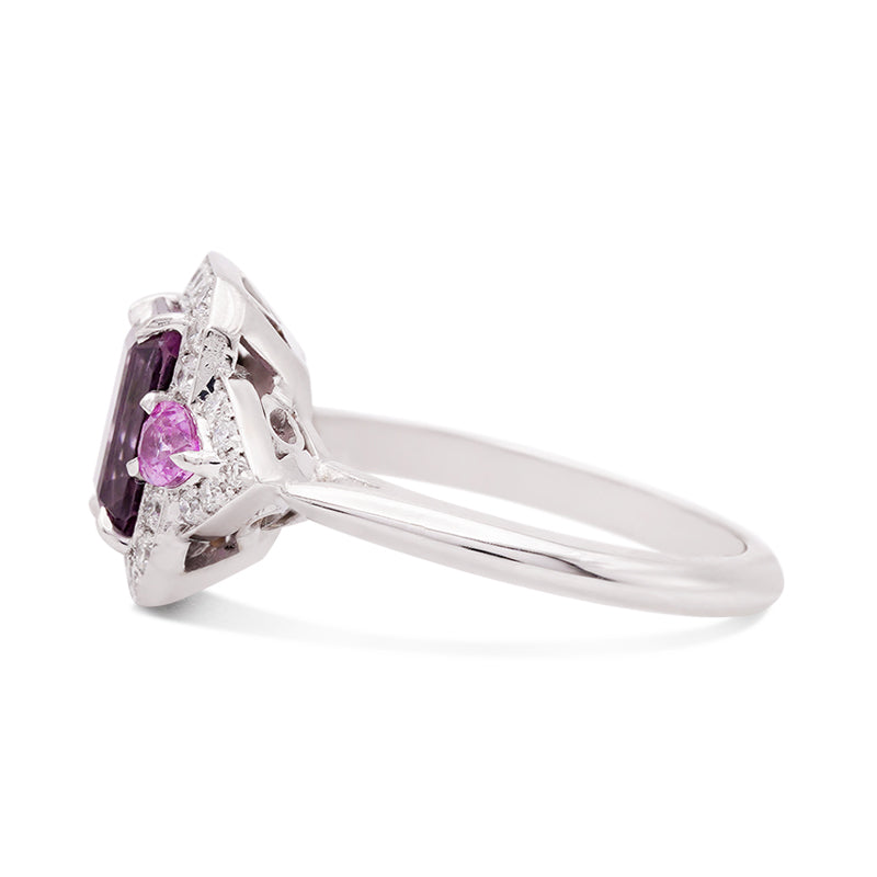 18 Carat White Gold Spinel, Pink Sapphire and Diamond Ring